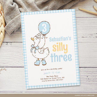 Blue Boy Three Silly Goose 3rd Birthday Einladung