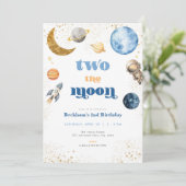 Blue Boy Two the Moon Birthday Einladung (Stehend Vorderseite)