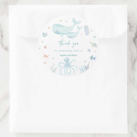 Blue Boy Under Sea Baby Shower Danke Runder Aufkleber (Tasche)