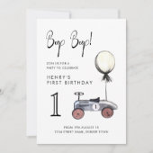 Blue Boy Vintag Race Car 1. Geburtstag Einladung (Vorderseite)