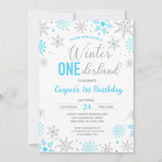 Blue Boy Winter Onederland Snowflake 1. Geburtstag Einladung