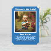 Blue Boys Adoption Party Foto Einladung (Stehend Vorderseite)