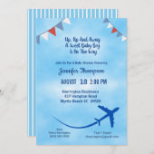 Blue Boy's Airplane Baby Shower Einladung (Vorne/Hinten)
