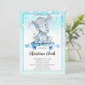 Blue Boys Baby Elephant Baby Dusche Einladung (Stehend Vorderseite)
