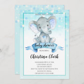 Blue Boys Baby Elephant Baby Dusche Einladung (Vorne/Hinten)