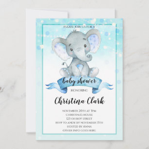 Blue Boys Baby Elephant Baby Dusche Einladung