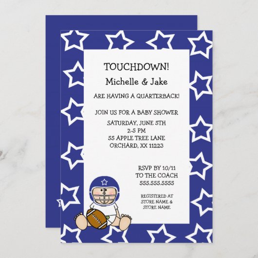 Blue-Boys-Babydusche Einladung (Vorne/Hinten)