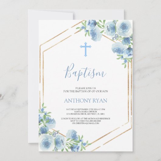 Blue Boys Baptisse Einladung (Vorderseite)