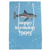 Blue Boys Birthday Party Haie Custom Mittlere Geschenktüte (Rückseite)
