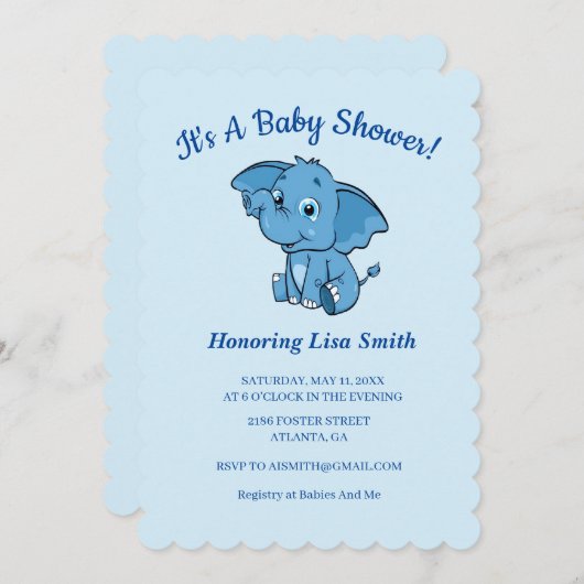 Blue Boy's Elephant Baby Shower Einladung (Vorne/Hinten)