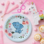 Blue Boy's Elephant Floral Baby Dusche Pappteller (Party)