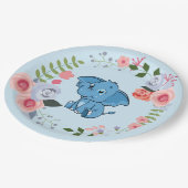 Blue Boy's Elephant Floral Baby Dusche Pappteller (Schrägansicht)