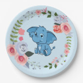 Blue Boy's Elephant Floral Baby Dusche Pappteller (Vorderseite)