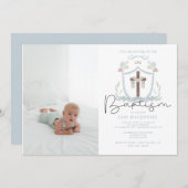 Blue Boys Foto erste Taufveranstaltung Einladung (Vorne/Hinten)