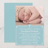 Blue Boys Foto Taufe/Christening Einladung (Vorne/Hinten)