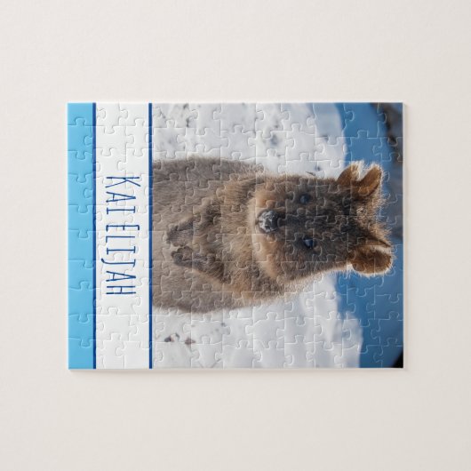 Blue Boys Kids Quokka Beach Personalisiert Puzzle (Horizontal)