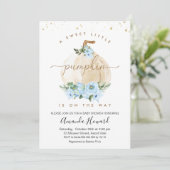 Blue Boys Little Pumpkin Floral Baby Dusche Einladung (Stehend Vorderseite)