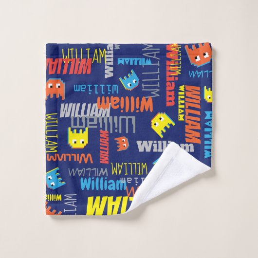 Blue Boys nennen pixel Alien Grafik William Handtü Badhandtuch Set (Waschlappen)