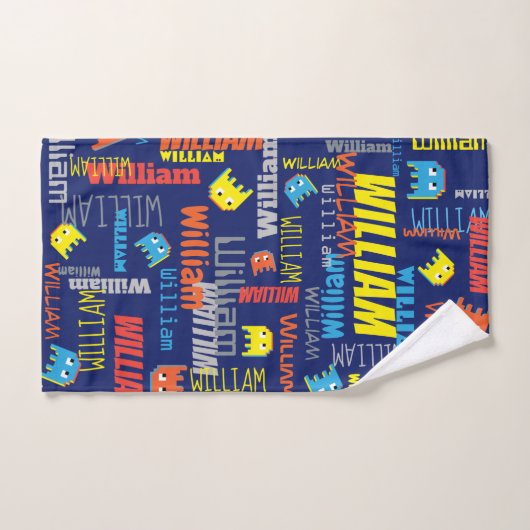 Blue Boys nennen pixel Alien Grafik William Handtü Badhandtuch Set (Handtuch)