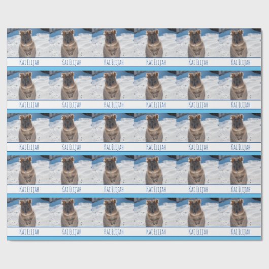 Blue Boys Personalisiert Quokka am Strand Geschenkpapier (Flach)