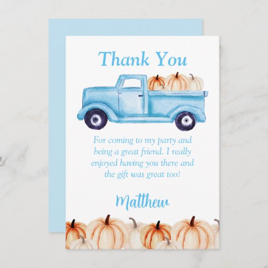 Blue Boys Popsiday Party Dankeschön Karte (Vorne/Hinten)