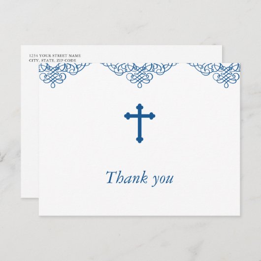 Blue Boys Taufe/Christening Danke Postkarte (Vorne/Hinten)
