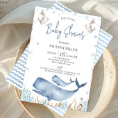 Blue Boys Whale Calf Baby Dusche Einladung