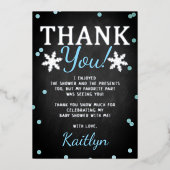 Blue Boy's Winter Weihnachtsdusche Danke Folieneinladung (Vorderseite)