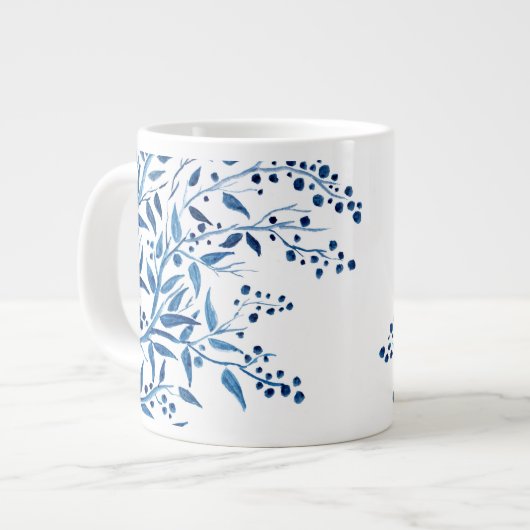 Blue Branches Watercolor Design Jumbo-Tasse (Vorderseite Links)
