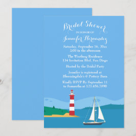 Blue Brautparty Lighthouse & Sailboat Einladung