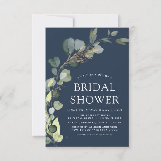 Blue Brautparty QR Code Eucalyptus Einladung (Vorderseite)