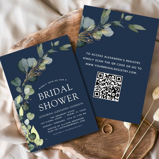 Blue Brautparty QR Code Eucalyptus Einladung