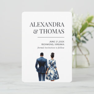 Blue Bridal Couple African American Einladung