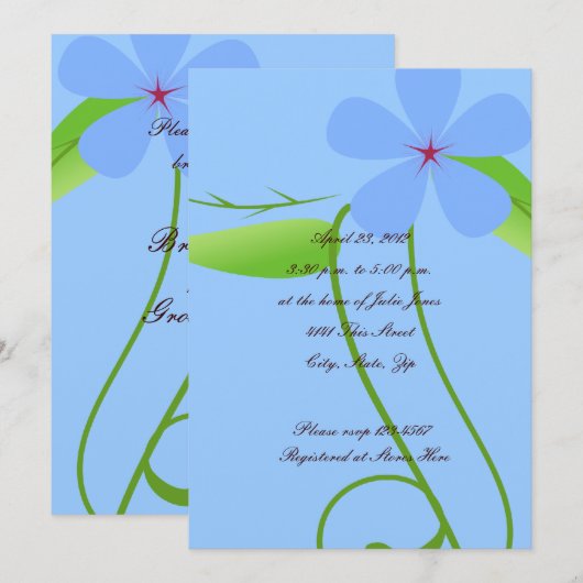 Blue Bridal Dusche Einladung (Vorne/Hinten)