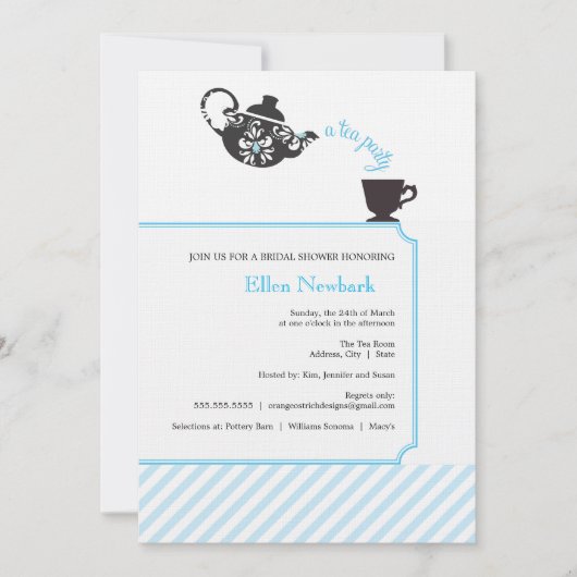 Blue Bridal Dusche Einladung - Tee (Vorderseite)
