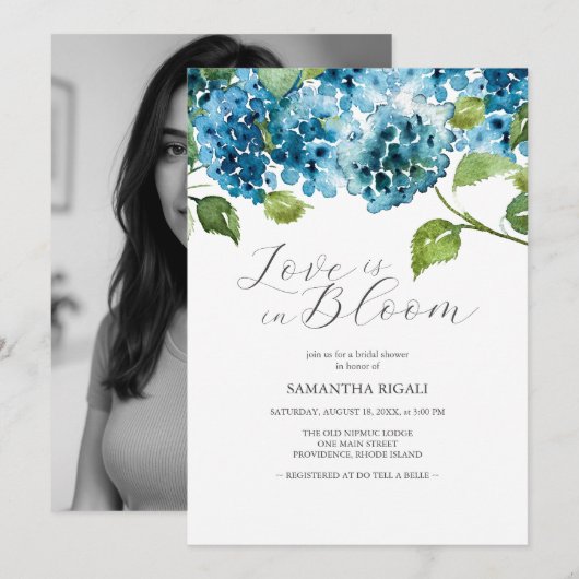 Blue Bridal Shower Invitations Hydrangea Einladung (Vorne/Hinten)