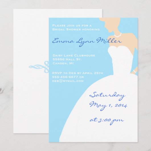 Blue Bride Silhouette Bridal Dusche Einladung (Vorne/Hinten)