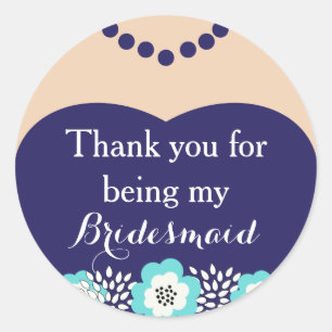 Blue Bridesmaid Wedding Danke Stickers