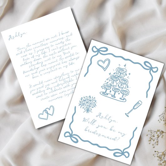 Blue Bridesmaier Vorschlag Card Handgezeichnet Einladung