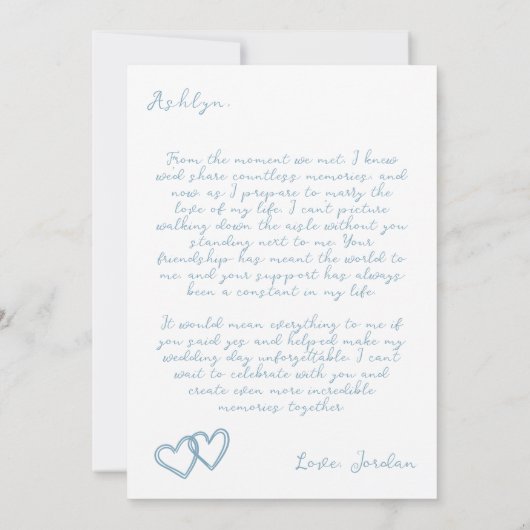 Blue Bridesmaier Vorschlag Card Handgezeichnet Einladung (Rückseite)