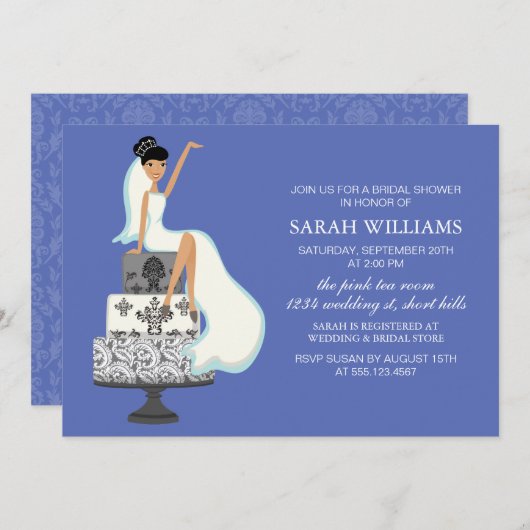 Blue Bridge auf Hochzeitstorte Einladung (Vorne/Hinten)