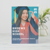 Blue Brilliant Ein modernes Abschluss-Programm Einladung (Stehend Vorderseite)