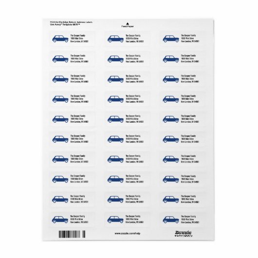 Blue British Mini Cooper Custom Address Labels (Vorne)
