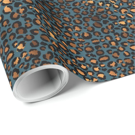 Blue Bronze Leopard Print Geschenkpapier (Rolleneckpunkt)
