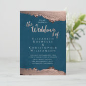 Blue Bronze Metal Elegante Script Hochzeit Einladung (Stehend Vorderseite)