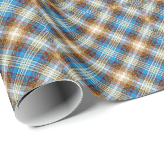 Blue Bronze Rustic Tartan Kariert Gingham Pattern Geschenkpapier (Rolleneckpunkt)