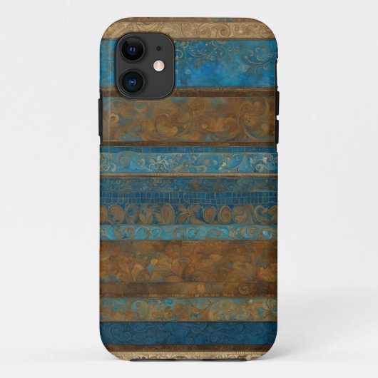 Blue Bronze und Gold Grunge Streifen Case-Mate iPhone Hülle (Rückseite)