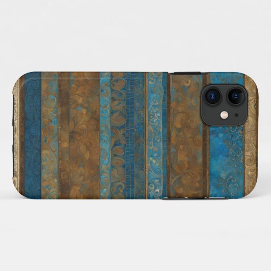 Blue Bronze und Gold Grunge Streifen Case-Mate iPhone Hülle (Rückseite (Horizontal))