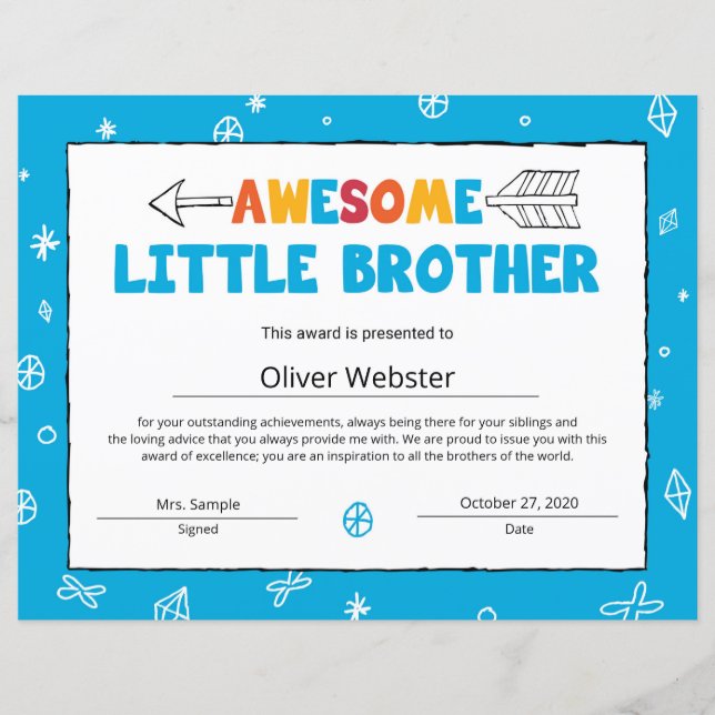 Blue Brother Certificate Little Brother Certificat (Vorderseite)