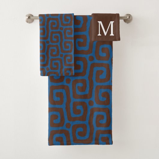  Blue &Brown Abstract Pattern Monogram name Badhandtuch Set (Insitu)